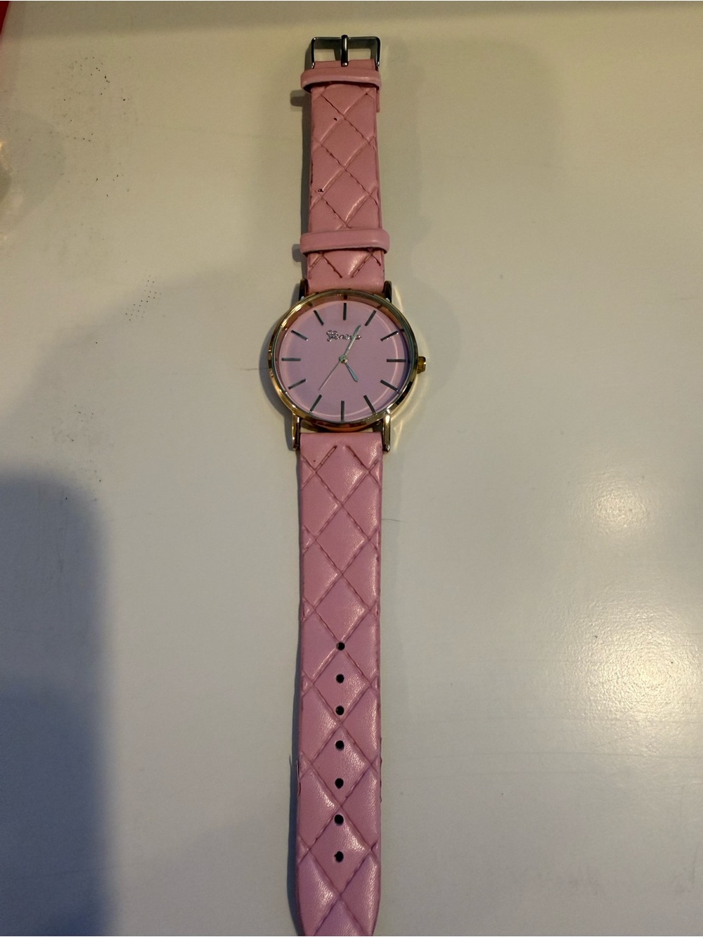 Pink Quilted Leather Strap Women's Watch